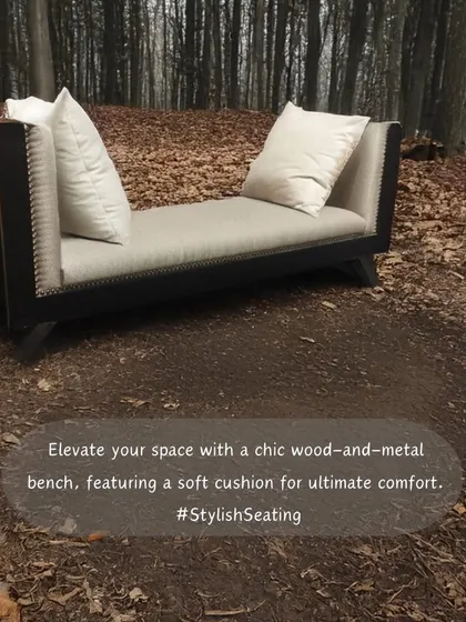 My designs often blend different materials to create unique statements. This chic bench combines a strong wood and metal frame with soft, comfortable upholstery, making it a versatile and stylish seating solution for any modern space.