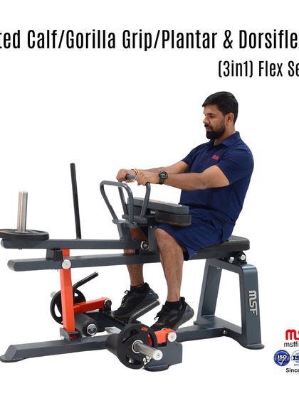 A user demonstrating the seated calf raise function on our 3-in-1 lower leg machine. The design ensures proper form and isolation for building strong, powerful calf muscles.