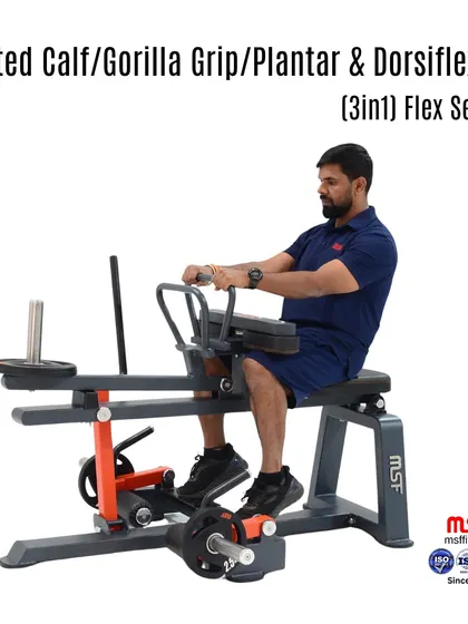 A user demonstrating the seated calf raise function on our 3-in-1 lower leg machine. The design ensures proper form and isolation for building strong, powerful calf muscles.