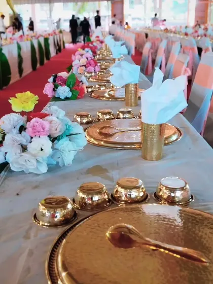 For religious functions, I offer traditional Pangat Seva. Each guest is honored with a beautifully set golden thali, creating a truly authentic and respectful dining experience.