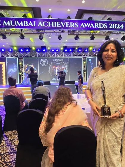Holding my trophy at The Mumbai Achievers Awards 2024. It is humbling to be recognized for my work, and it strengthens my resolve to continue my crusade for justice.