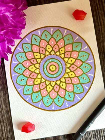 A closer view of this joyful pastel mandala. The colors remind me of spring.
