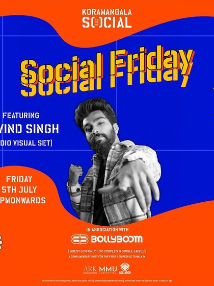 The poster for Social Friday at Koramangala Social, featuring my audio-visual set in association with Bollyboom.