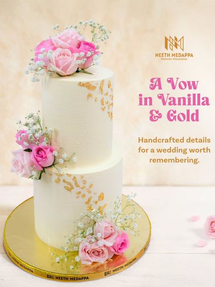 Neeth Medappa - Custom Celebration Cakes A Vow in Vanilla & Gold: Wedding & Engagement Cakes photo 13