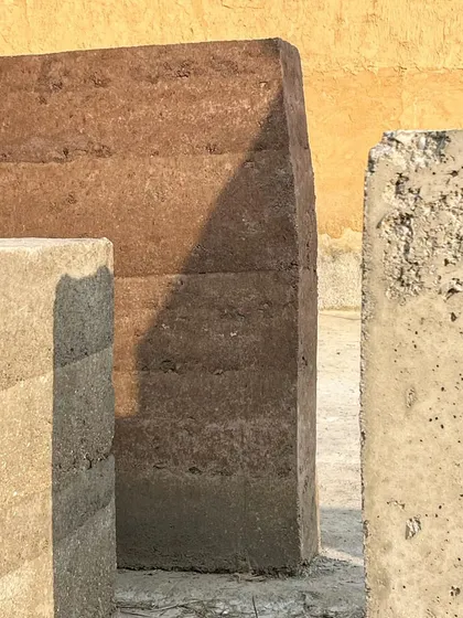 I am fascinated by the "colours of earth." This image shows experiments with rammed earth, exploring its textures and tones. Using local, natural materials is fundamental to creating buildings that feel authentic and sustainable.
