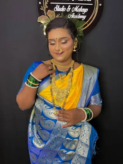 A serene portrait showing the soft, blended eyeshadow and the flawless finish of the HD makeup.