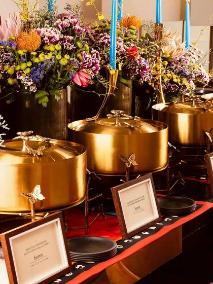 The full buffet line for the Shivan & Narresh party, a testament to our ability to create a visually cohesive and luxurious dining experience.