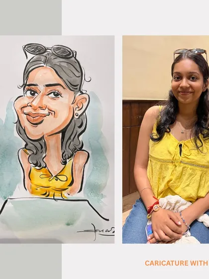 Another happy customer at the Costa Coffee live sketching event. Her smile is perfectly captured in this fun, colorful caricature.