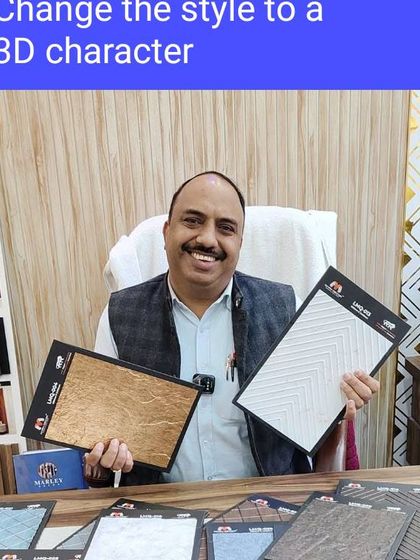 Here I am, showing a client two different styles of 3D character panels. We help you compare options side-by-side to make the best choice.