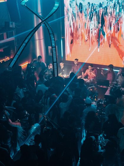 The scene at a fake wedding party. It's a wedding where nobody gets married, but everyone falls in love with the music.