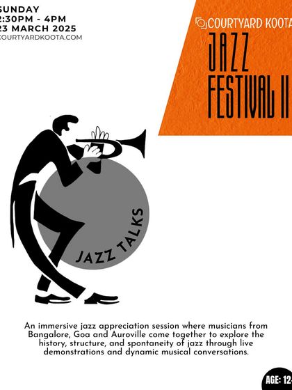 The poster for 'Jazz Talks', an appreciation session held during the Jazz Festival. We believe in creating spaces for dialogue and learning, where musicians can share the history, structure, and spontaneity of their art form.