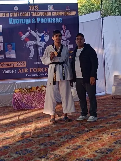 My student Anshul Tanwar after winning Gold at the 38th Delhi State Cadet Taekwondo Championship, which secured his selection for the TFI Nationals.