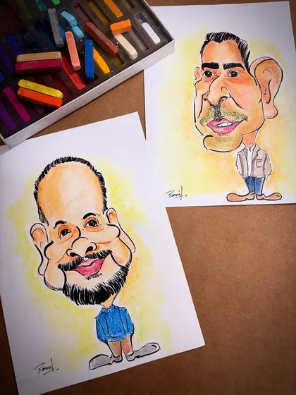A set of two custom solo caricatures, created with soft pastels for a warm and friendly feel. These make great gifts for friends or colleagues.