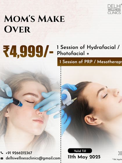 Our Mom's Makeover package for Mother's Day, a perfect gift combining a Hydrafacial or Photofacial with a session of PRP or Mesotherapy.