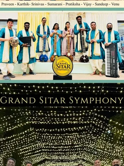 A poster from our memorable show in Salem. It shows our team of musicians ready to perform, highlighting the artists who contribute to the Grand Sitar Symphony.