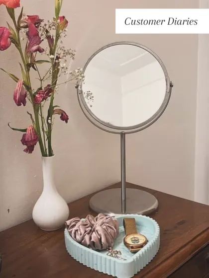 We love seeing our creations in your homes. This customer photo shows our heart tray styled so beautifully on a dresser, creating a personal and organized corner for daily treasures.