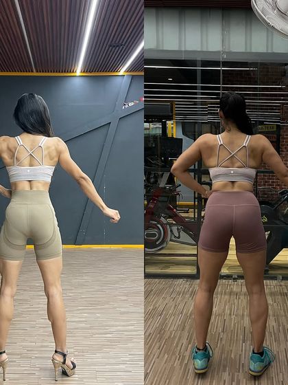 A back-pose comparison showing my physique at peak leanness versus my current improvement season physique. Both phases are essential parts of a natural bodybuilder's journey.