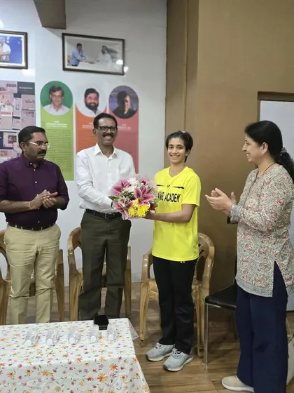 The felicitation ceremony for Malvika Bansod, celebrating her international success and her journey from our academy.