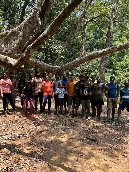 The full group from our Aghanashini river trek and camping trip, a memorable adventure for everyone.