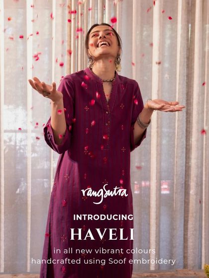 Introducing a new range in our Haveli collection, featuring vibrant colors and Soof embroidery. This image captures the festive joy of the collection, perfect for your celebrations.