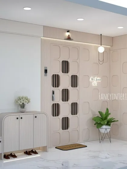 Another 3D concept for the same entrance, demonstrating slight variations in the wall paneling and door design to help the client make the perfect choice.