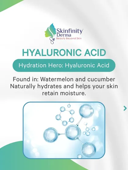 Hyaluronic Acid, found in foods like watermelon and cucumber, is a hydration hero that helps your skin retain moisture. A healthy diet is the first step to glowing skin.