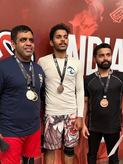 With friends and fellow medalists at the ADCC India 2023 event. The grappling community is full of tough, respectful athletes.