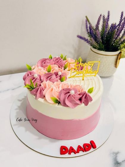Sweet moments are made of this. A simple and beautiful two-tone cake with piped flowers for Daadi.