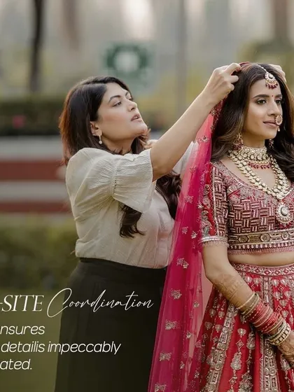 The final moments before a bride walks down the aisle are sacred. This is where our on-site coordination becomes essential. We are there to ensure every detail is impeccably executed, from the final drape of the dupatta to the placement of each piece of jewelry, allowing our brides to feel completely present and beautiful.
