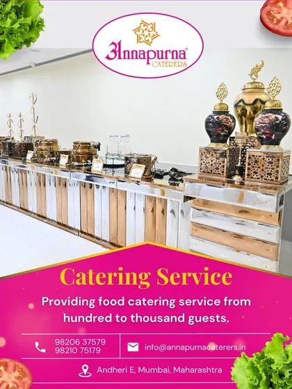 An example of our elegant buffet counter design, featuring reflective surfaces and ornate vessels that make the food display a centrepiece of the event.