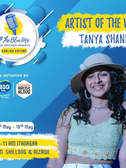 An announcement graphic for being named 'Artist of the Week' by The Blue Mic and Hungama Music. This feature meant my music was played on the radio in multiple cities.