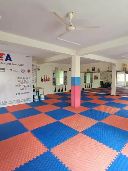 This is our Banaswadi dojang, a clean, safe, and fully-equipped space designed for professional Taekwondo training. The matted floors and open area provide the perfect environment for students to learn and excel.