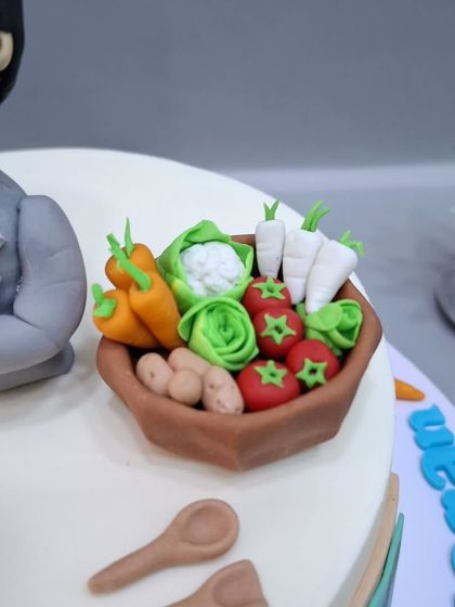 A close-up of the miniature fondant vegetables, crafted with incredible detail for Karan Kundrra's cake.