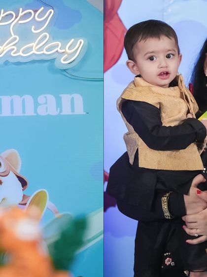 A sweet 'Teddy Bear' themed first birthday party, with soft colors, cute teddy bear props, and a cozy setting, perfect for a warm and loving celebration.