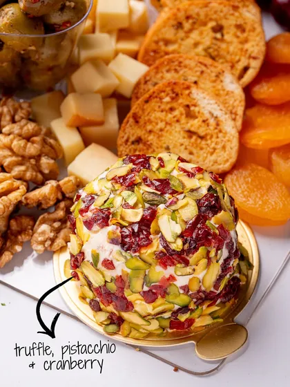A beautiful close-up of my Truffle, Pistachio & Cranberry cheese dome. The combination of sweet, tart, and nutty flavours makes this a perennial favourite.