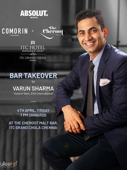 Chennai, we're raising the bar! Our Head of Bars, Varun Sharma, is taking over The Cheroot at ITC Grand Chola for one night of bold and balanced beverages.