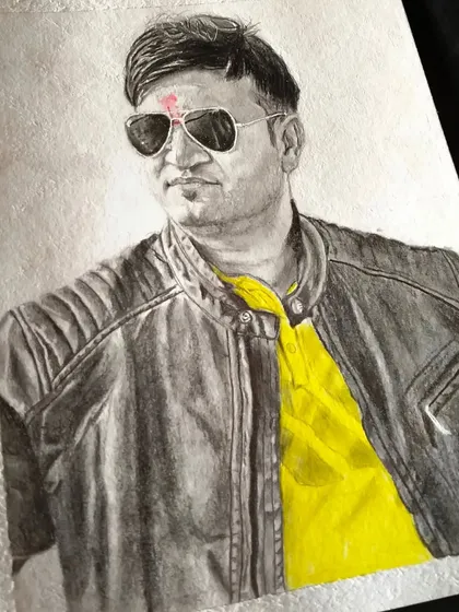 This portrait was a follower sketch where I used a bright yellow to highlight the shirt, contrasting with the black and white leather jacket.