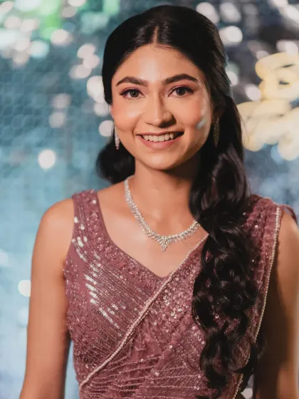 My gorgeous bride Rashi, looking radiant for her Sangeet. We went for a soft, pretty look with a hint of shimmer on the eyes and a lovely pink lip.