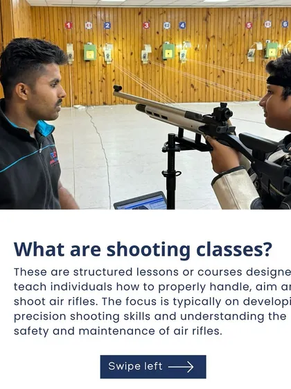 Our structured lessons begin with the fundamentals. Here, a coach provides one on one guidance to a young student, ensuring they learn to handle the air rifle safely and develop precision shooting skills from the start.