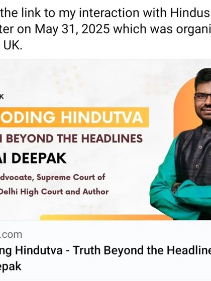 A snapshot of the YouTube recording of my interaction in Leicester, organized by Insight UK. The topic was "Decoding Hindutva: Truth Beyond the Headlines".