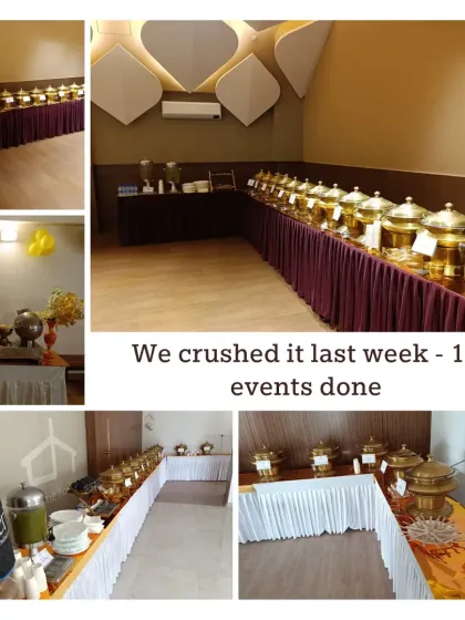We crushed it last week with 12 events done. This collage is a snapshot of the different buffet arrangements our team put together, always ensuring quality and presentation.