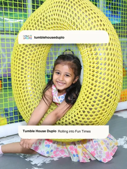 A happy smile from our yellow woven swing. Our play area provides the perfect backdrop for capturing beautiful birthday memories.