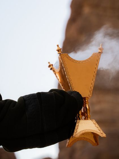 Burning sacred incense to cleanse the space and the energy during our Al-Ula ritual. The smoke carries our prayers and intentions upwards, connecting the earth to the heavens.