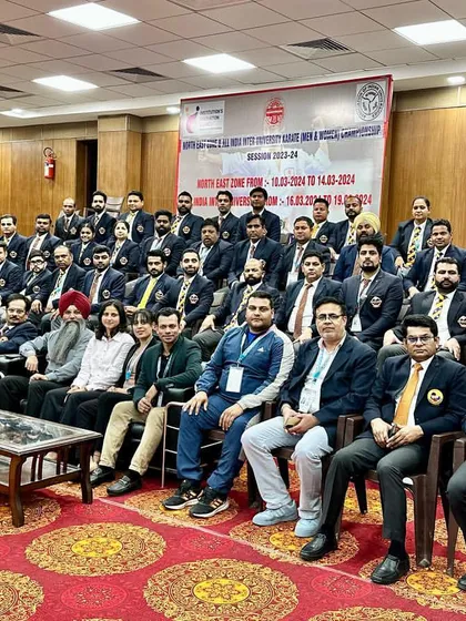 A series of photos showing the dedicated group of officials, judges, and technical committee members from the North East Zone & All India University Karate Championship. It takes a large, coordinated team to run a successful national-level event.