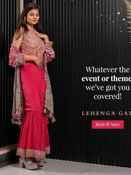 Whatever the event or theme, we've got you covered. This sharara set with a peplum-style top is a flattering and festive option for any celebration.