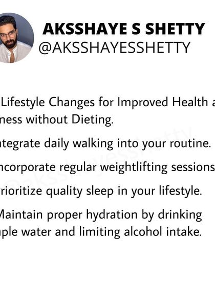 The first four steps to improved health without dieting: Integrate daily walking, incorporate regular weightlifting, prioritize quality sleep, and maintain proper hydration.
