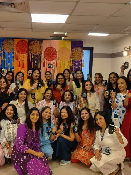 This is the joy I love to see. The Sakhi Ladies Group turned their get-together into an art party, and the result was a room full of laughter and beautifully painted mugs. It shows how any social gathering can become a space for connection and creativity.