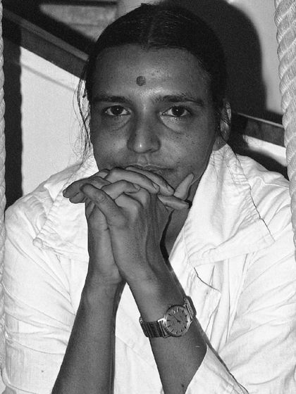 A portrait of Dr. Geeta S. Iyengar, whose life and work were a profound inspiration. Her teachings, particularly for women, brought a unique depth and insight to the practice of Iyengar yoga.