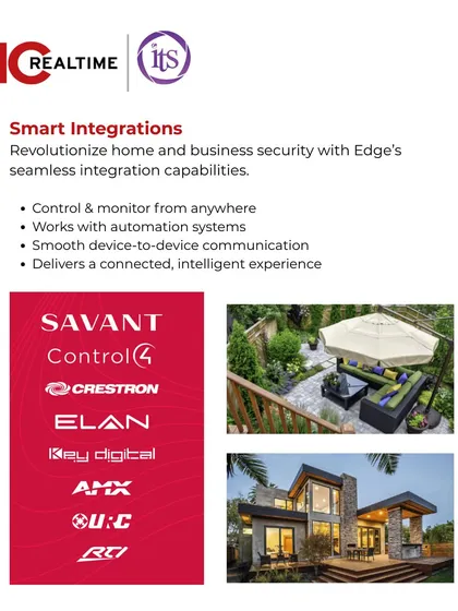 Our IC Realtime security products are designed for smart integrations. This graphic shows their compatibility with major home automation systems like Savant, Control4, and Crestron, ensuring smooth device-to-device communication.