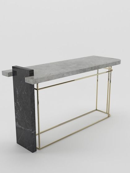 This angle shows the unique construction where the black marble slab acts as a support, creating a visually interesting and structurally sound piece.